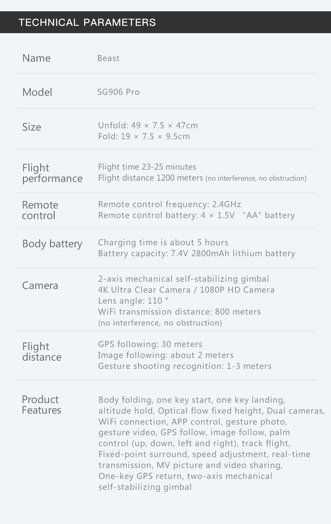 Sg906 pro 2024 drone specs