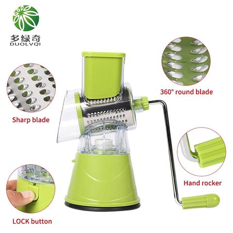 Rotary Cheese Grater Vegetable Slicer 3-in-1 Multifunctional Kitchen Food  Cutter with Replaceable Drum Blades - Safe BPA Free - Salad Maker,  Vegetable